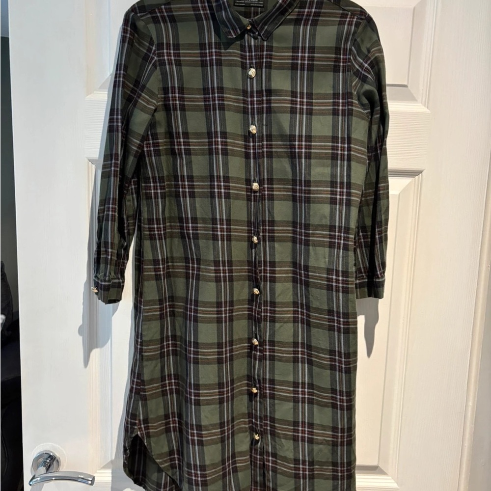 Plaid Button-Up Shirt Dress